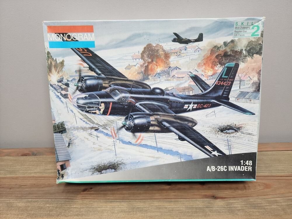 VTG 1993 A/B-26C Invader Model Kit by Monogram 1:48 Scale Open Box Used
